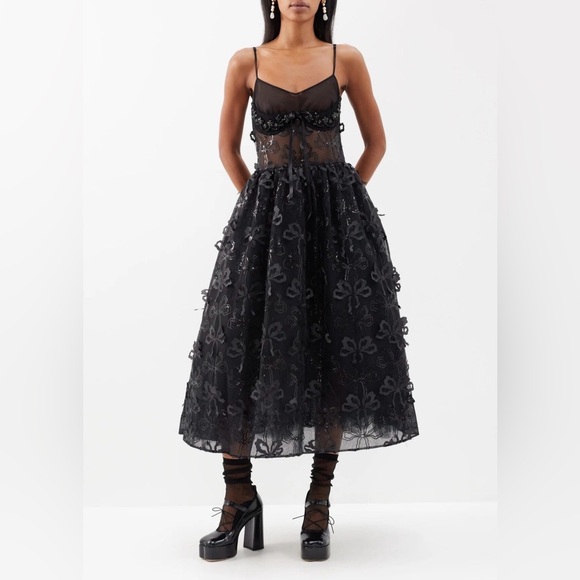 Simone Rocha Bow Sequin Embroidered Sheer Tutu Midi Dress - Picture 6 of 11